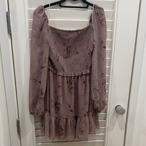 Wilfred Purplish Brown Sheer Floral Dress with Lining